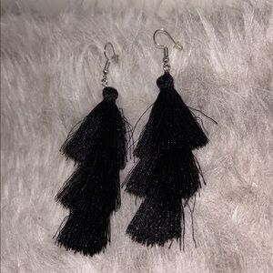 Camellia Vintage Black Tassel Drop Earrings